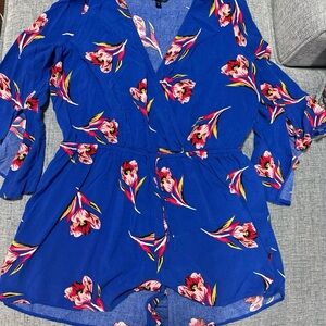 Express Blue Romper with Pink Floral Design